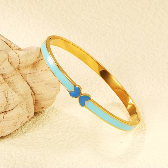 18K Gold Plated stainless steel hinge   Bracelets – Vibrant Pink & Blue Enamel … - Picture 2 of 7